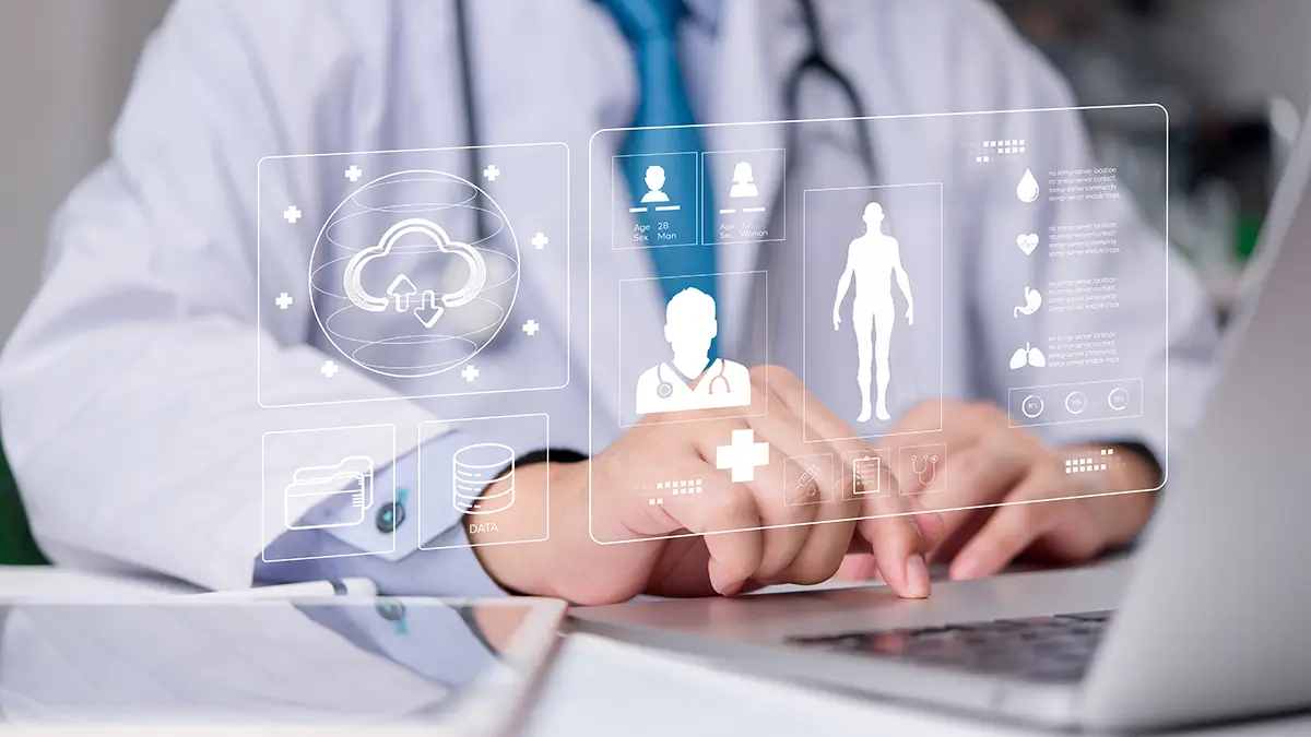 Medical professional exploring AI technology implementation in healthcare