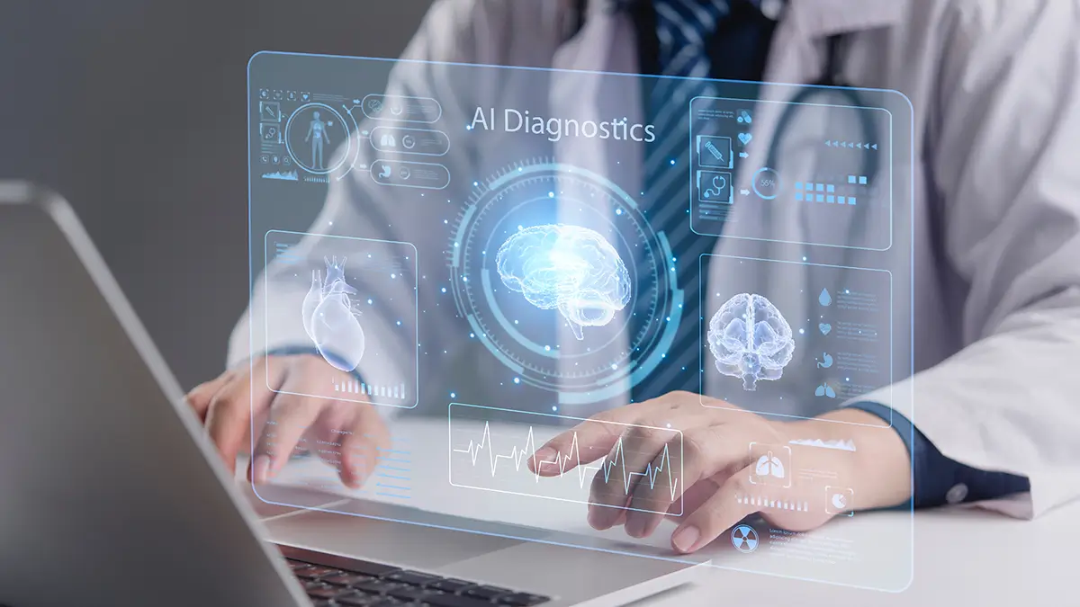 Medical specialist using advanced technology in modern clinic